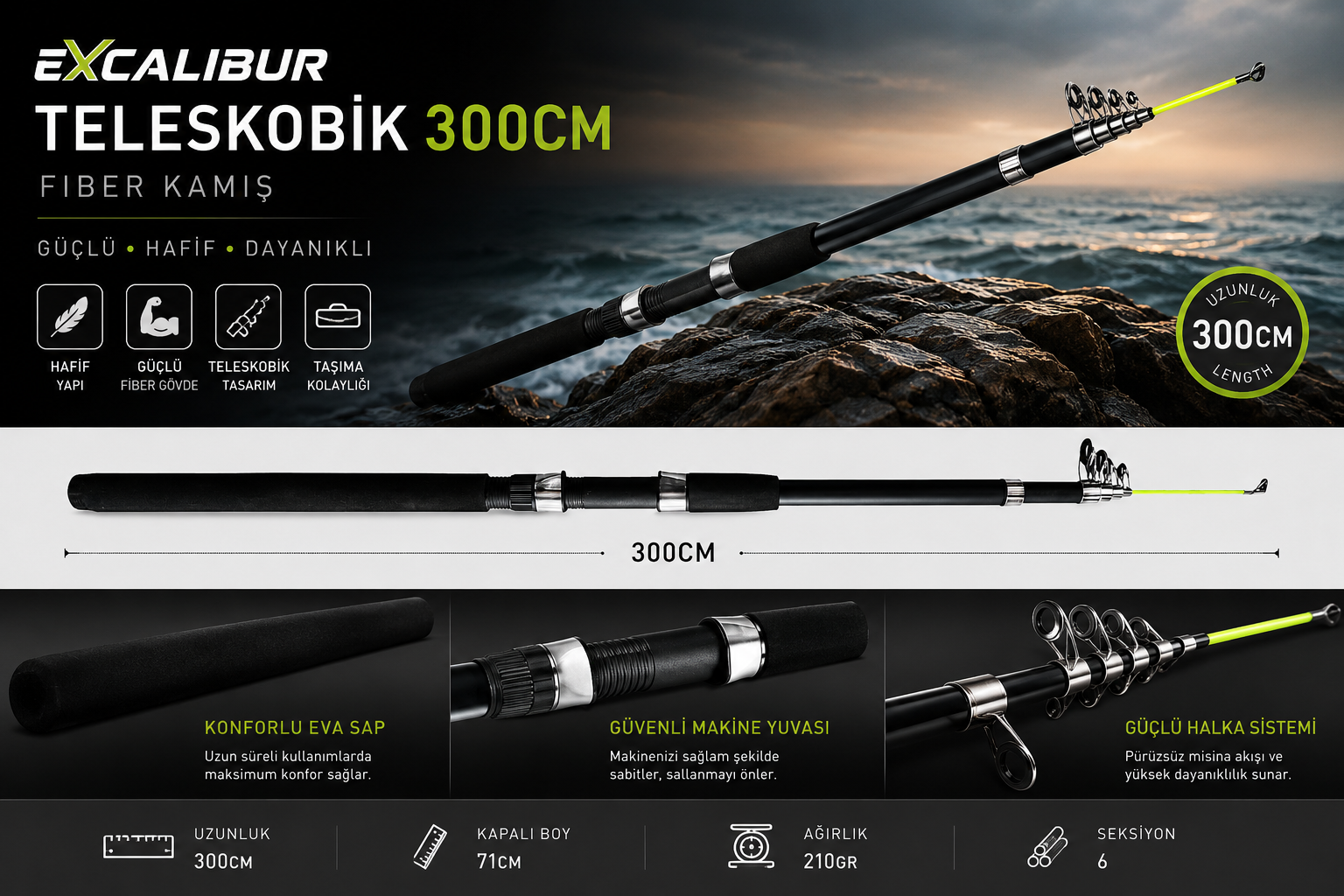 Excalibur Tele Kamış 300cm