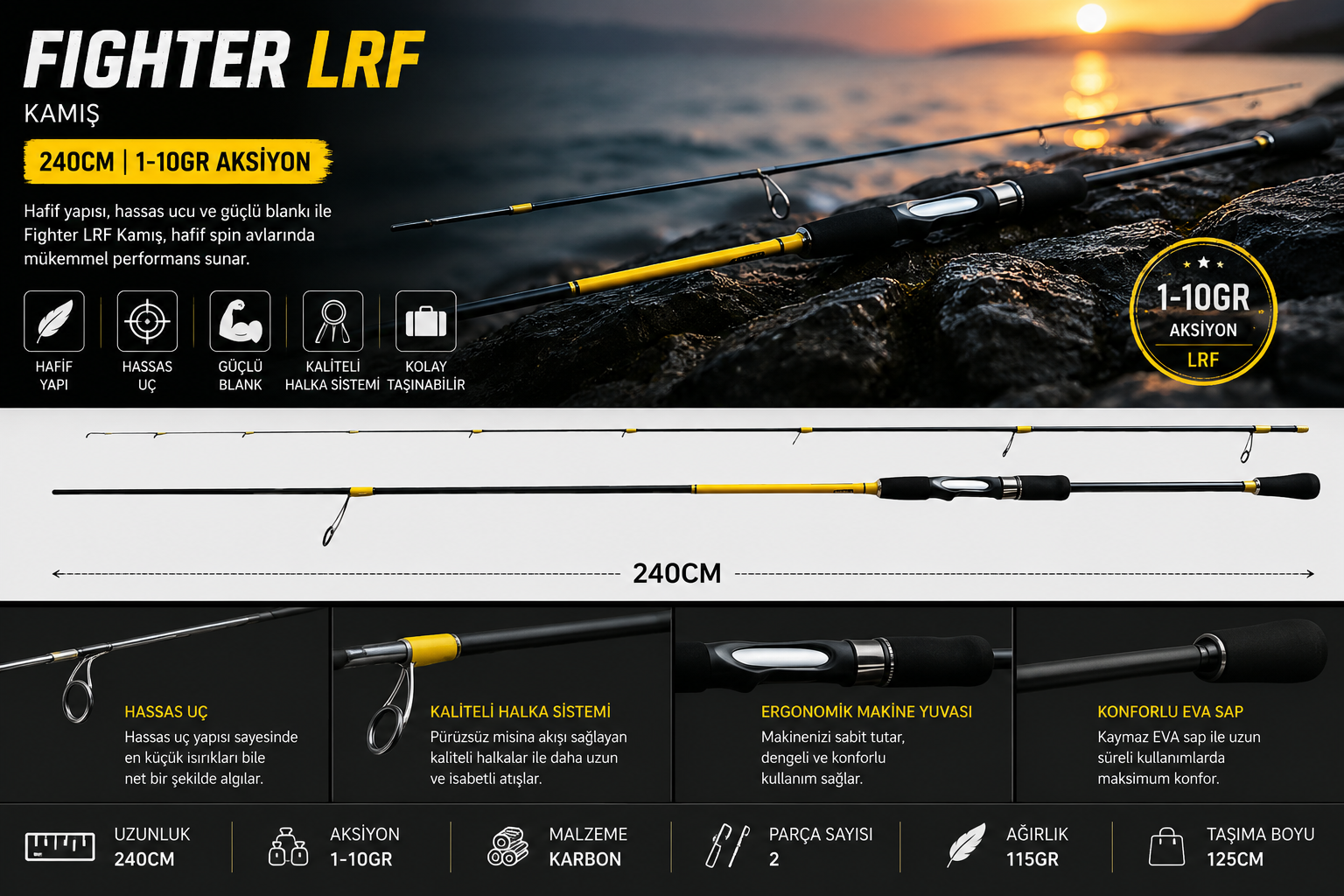 Oskar Fighter Lrf Kamışı 240cm 1-10gr