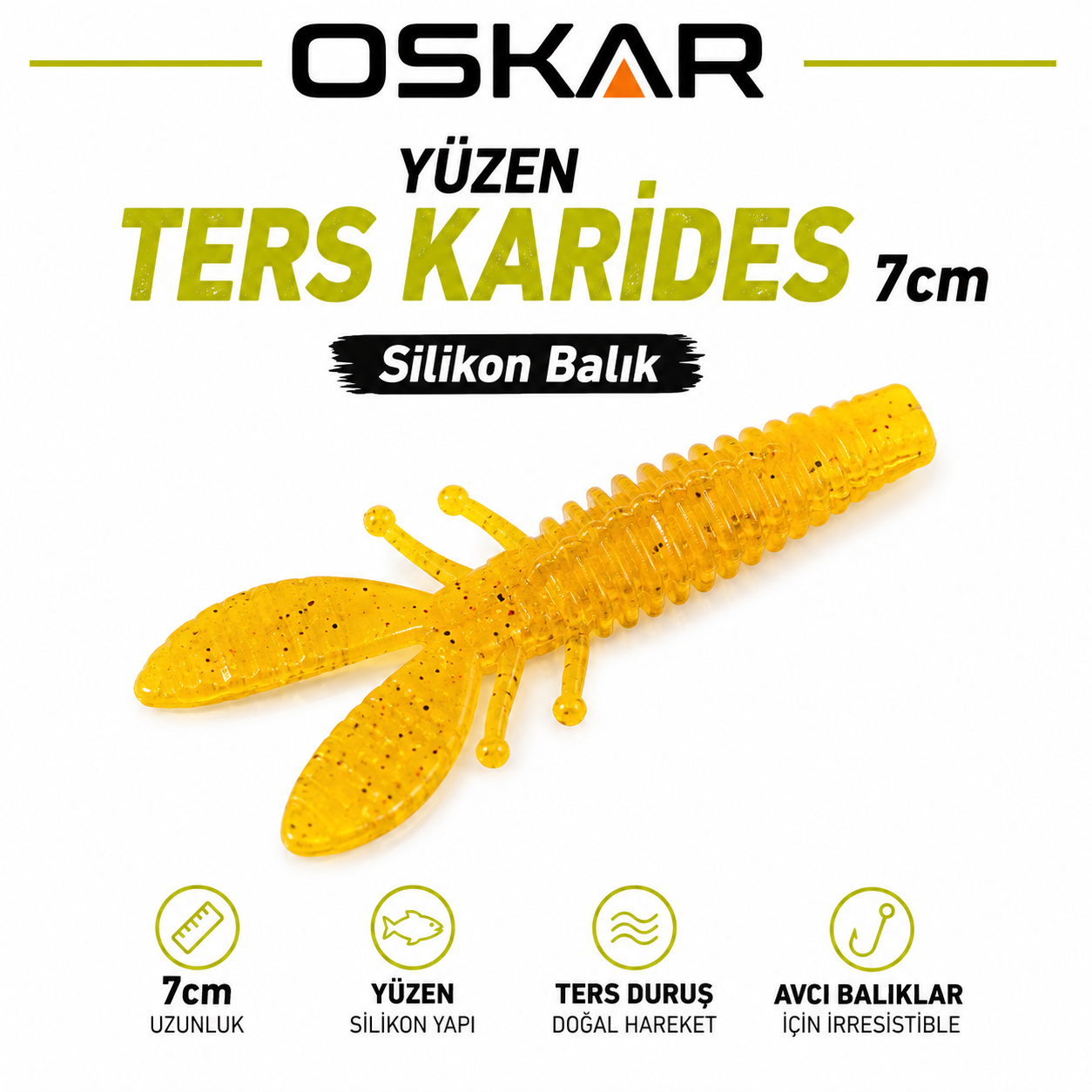 Oskar Yüzen Ters Karides 7cm Simli Sarı 3 Adet