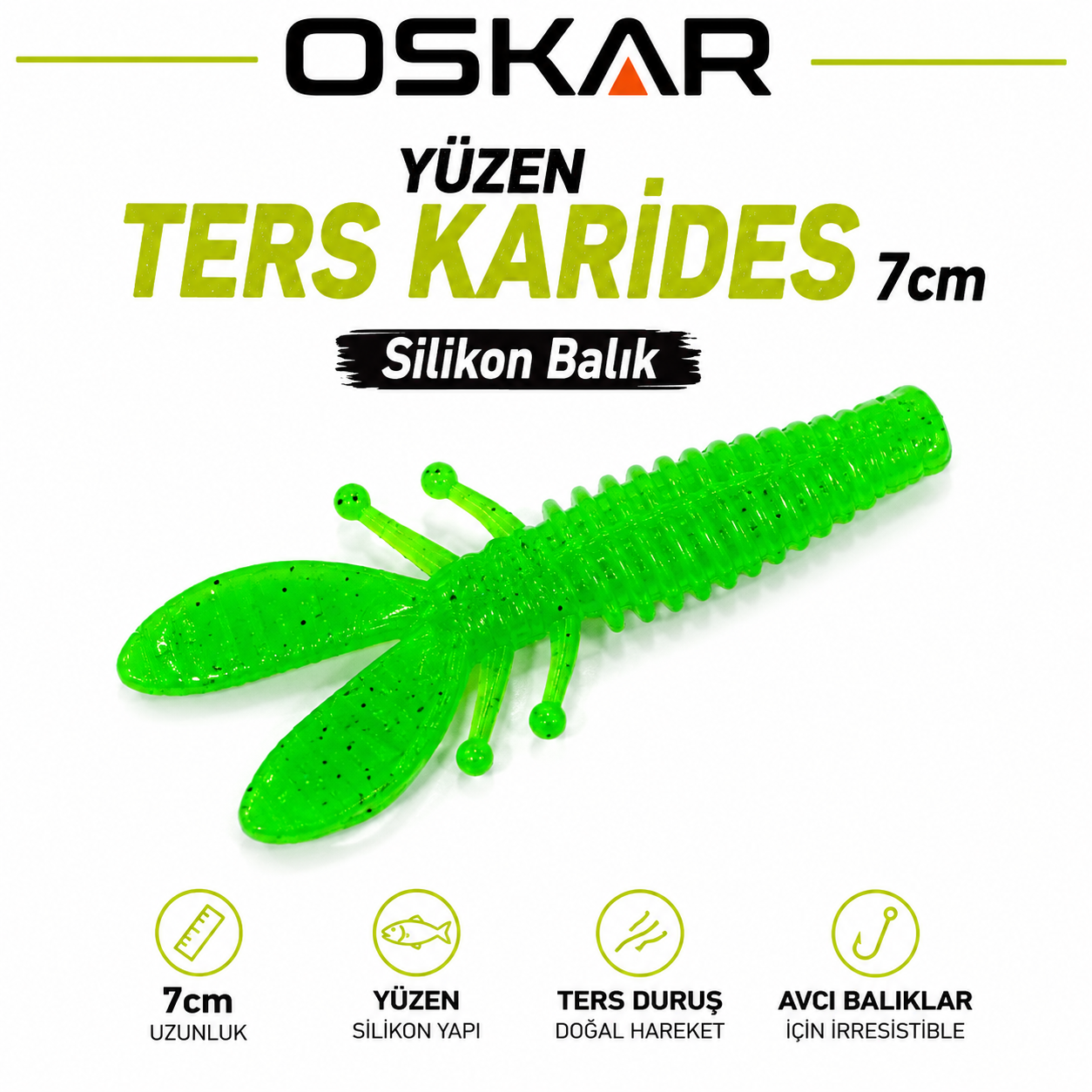 Oskar Yüzen Ters Karides 7cm Yeşil 3 Adet
