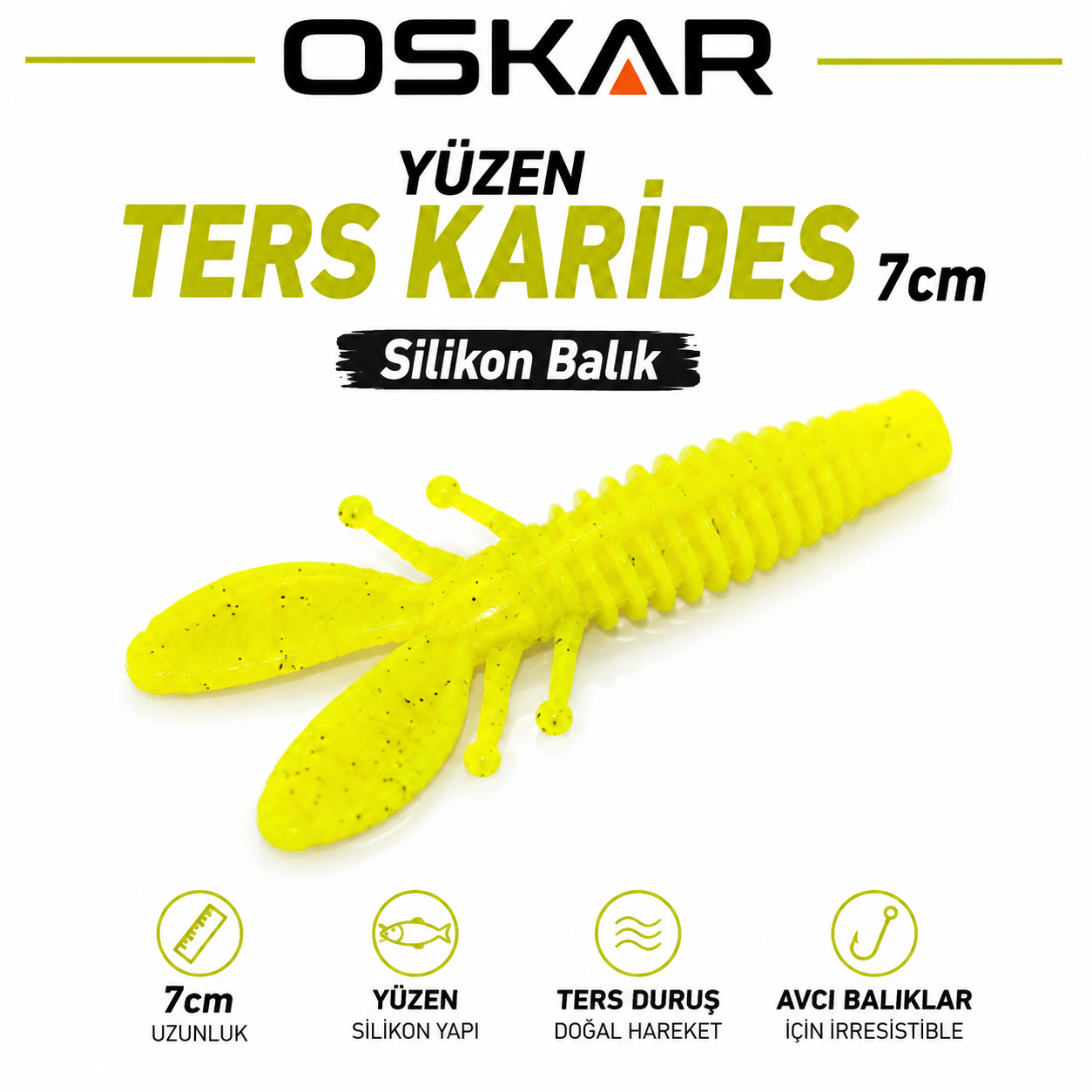 Oskar Yüzen Ters Karides 7cm Sarı 3 Adet
