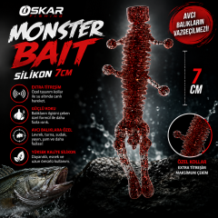 Oskar Monster Bait Silikon 7cm Simli Kırmızı 5 Adet