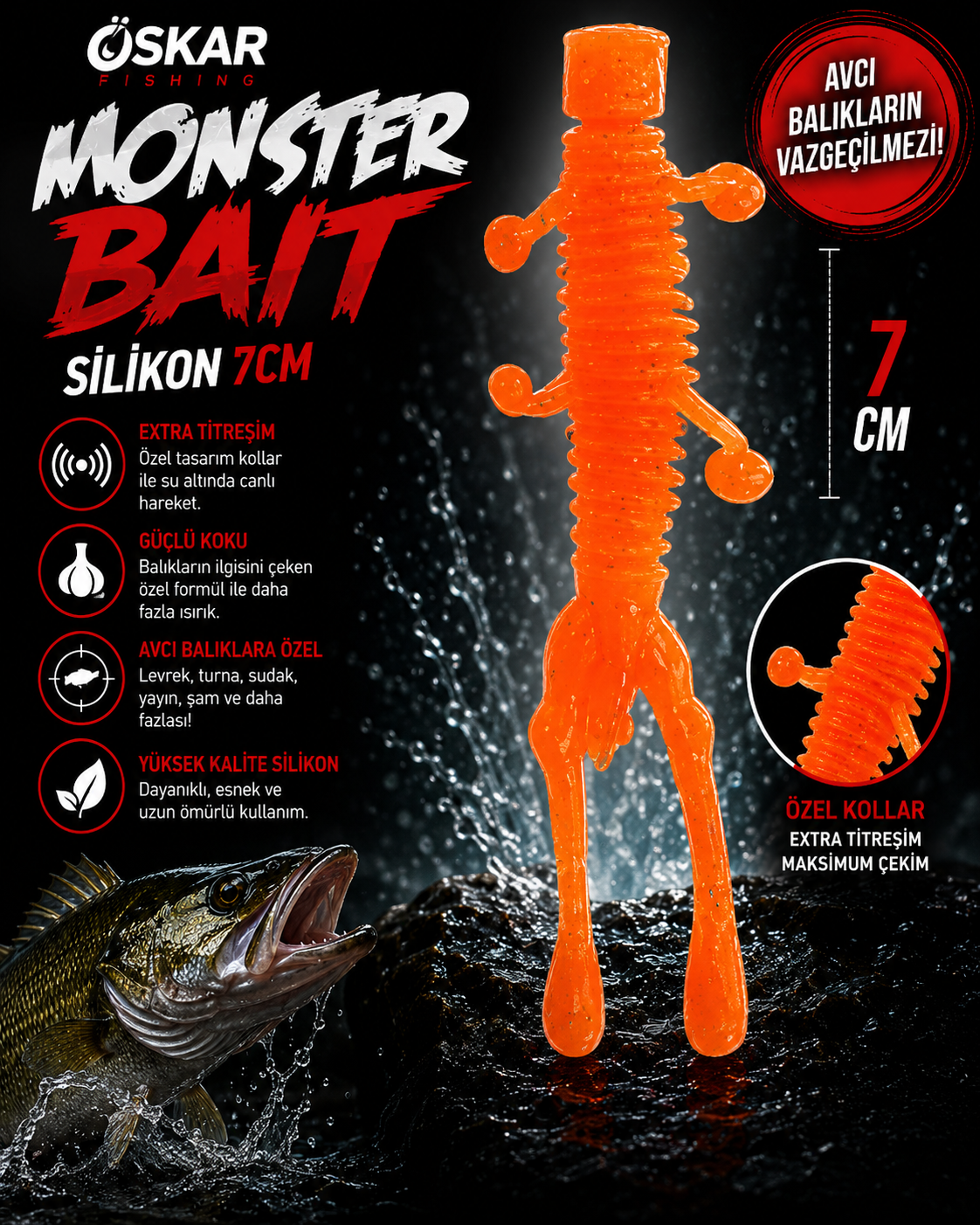 Oskar Monster Bait Silikon 7cm Turuncu 5 Adet
