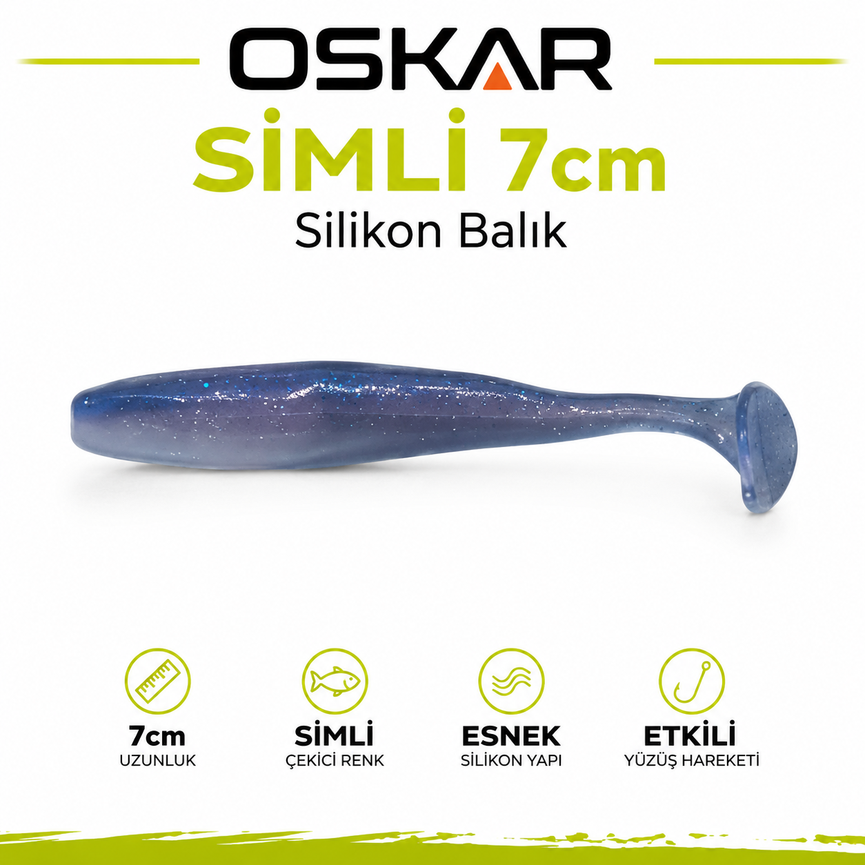 Oskar Simli Silikon Balık 7cm Kokulu Mavi