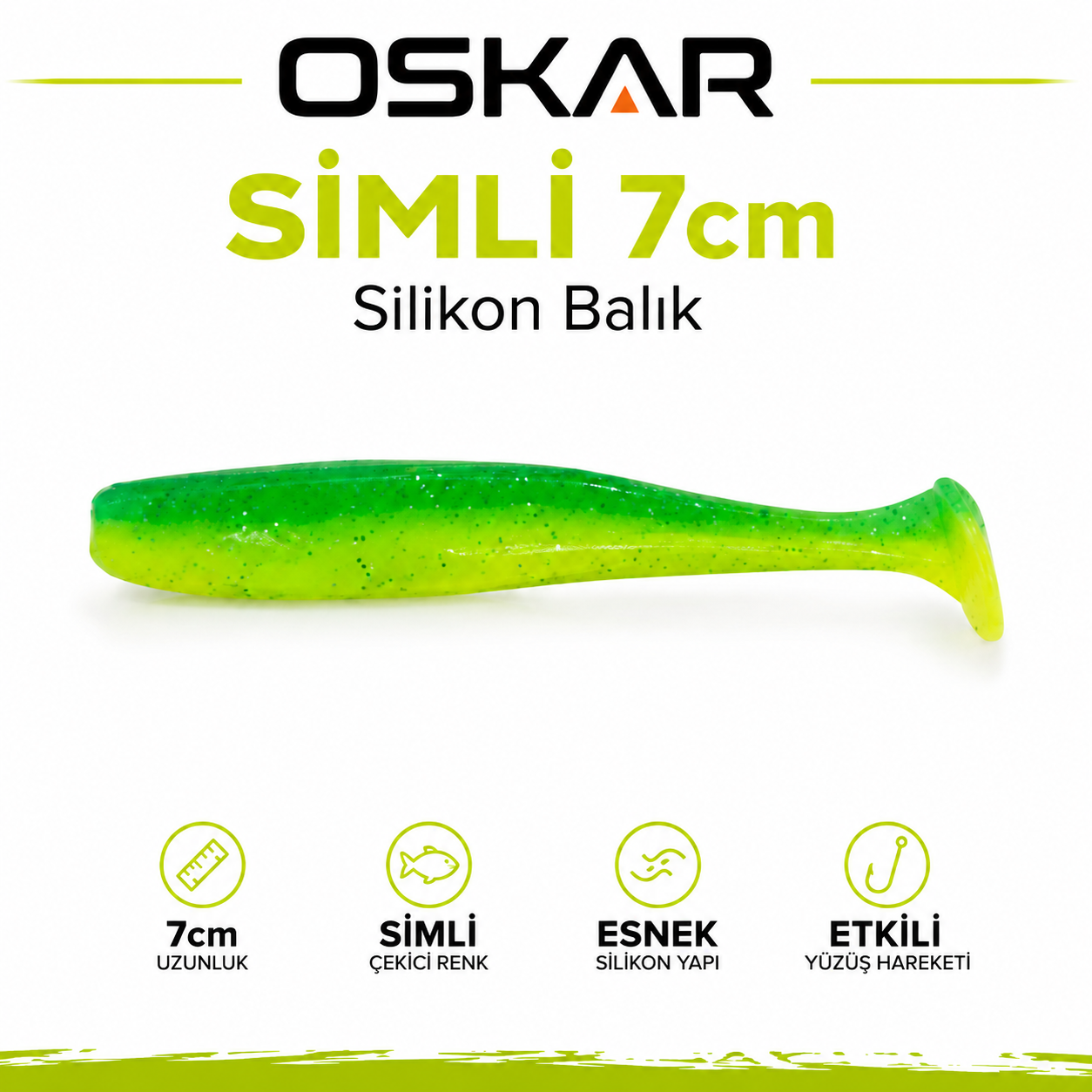 Oskar Simli Silikon Balık 7cm Kokulu Yeşil
