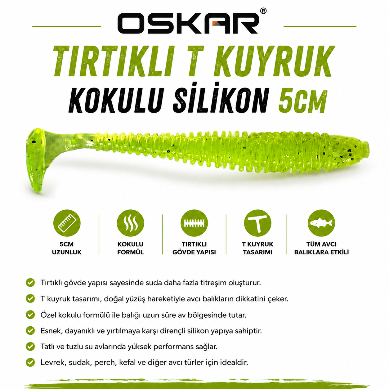 Oskar Tırtıklı T kuyruk Kokulu Silikon 5cm