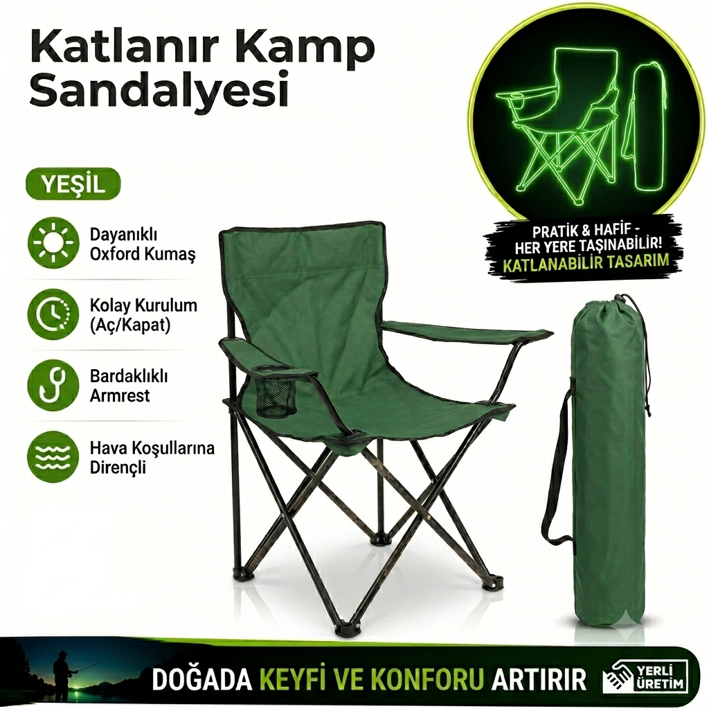 Katlanır Kamp Sandalyesi Yeşil (Kılıflı)